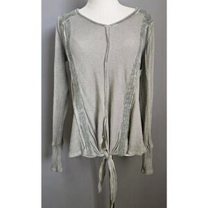 Knox Rose Shirt Sz M Green Lace Tie Front Long Sleeve Boho Fairy Y2K Grunge